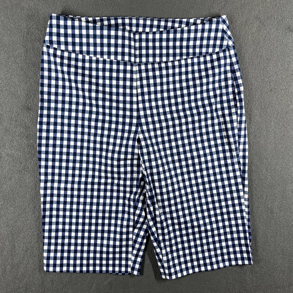 NWT Chico's Retro Gingham Slim Bermuda‎ Shorts Size 00 Stretch Blue White Check